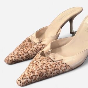 Vintage Enrico Antinori Leopard Print Pointed-Toe Mule Heels
